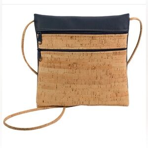 NATALIE THERESE BE LIVELY 2 RUSTIC CORK & NAVY FAUX LEATHER CROSSBODY PURSE